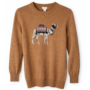 J Crew Brown Camel Graphic Wool Blend Crewneck Sweater Womens XS